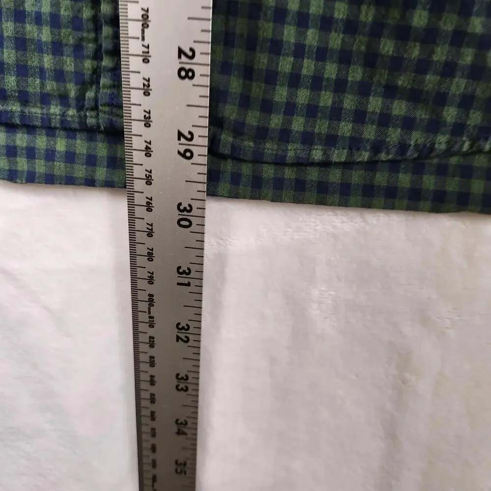 J Crew Mercantile Flex Shirt M Green Blue Gingham Button Down Long Sleeve Casual